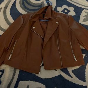 Express cropped brown faux leather jacket L